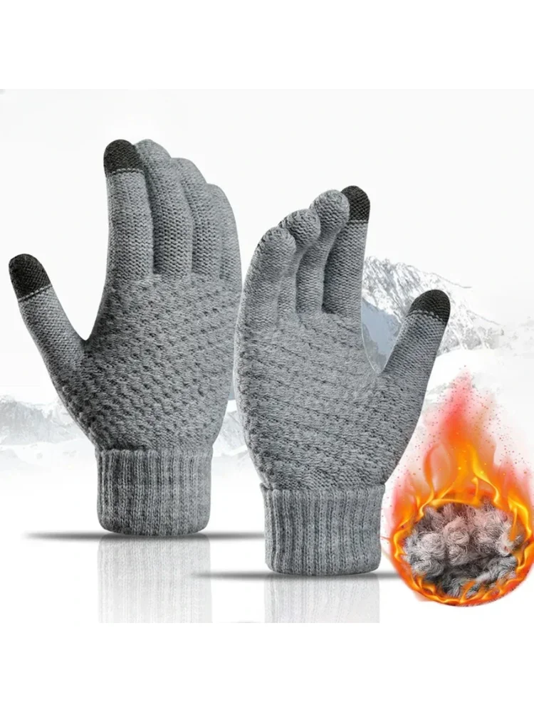AliExpress OUZEY Women Men Warm Winter Touch Screen Gloves Stretch Classical Knit Mittens Wool Full Finger Outdoor Cycling Driving Glove