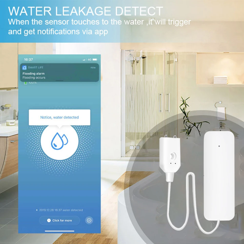 Tuya ZigBee Smart Home Leak Sensor Supports Mobile App Connection and Timely Warning in Conjunction with Tuya ZigBee Hub Usage