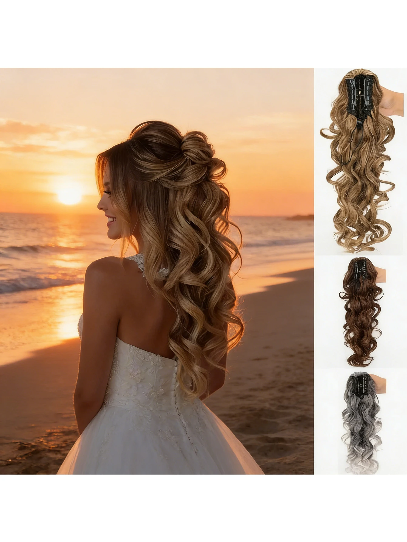 

1PC Hair Claw Clip Curly Elastic Ponytail, Fluffy Black & Brown Ponytail Extensions Hair Accessories Elegant Hair Clips