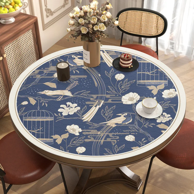 Luxury Round table tablecloth waterproof oil-proof wash-free round table mat heat insulation anti-scalding tablecloth