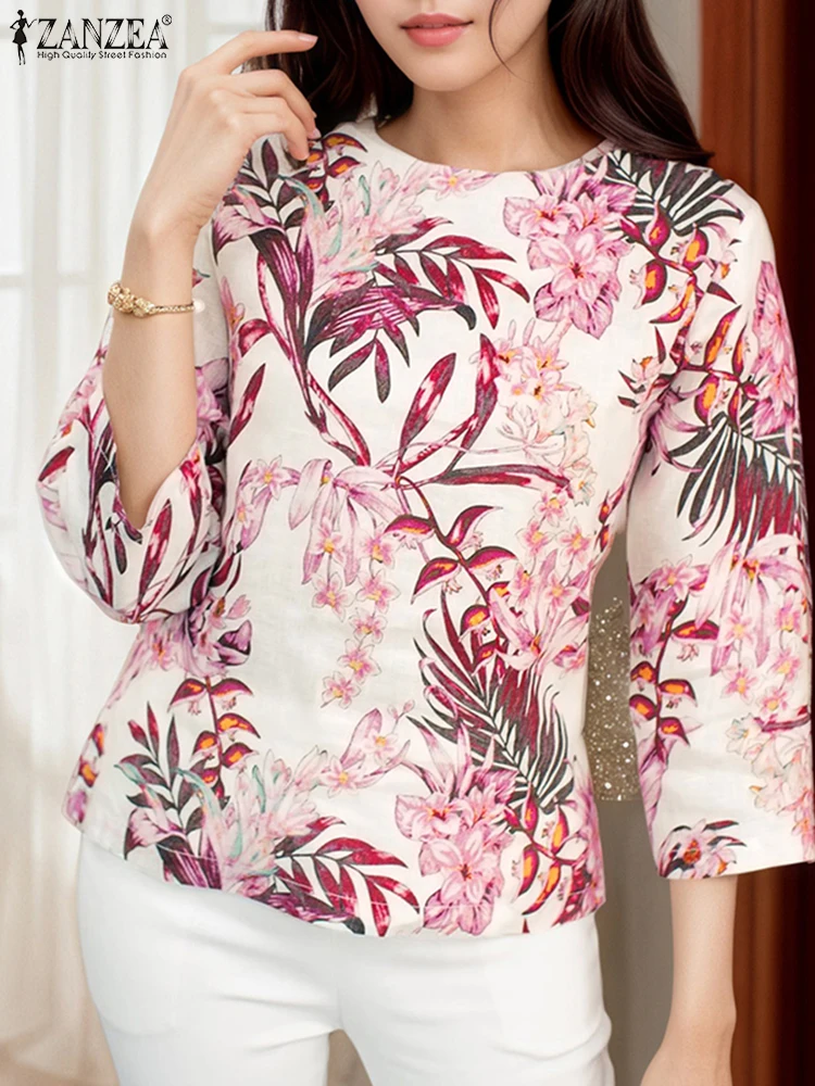 

ZANZEA богемная модная летняя блузка женская туника топы 2025 рубашки с цветочным принтом рукав 3/4 с круглым вырезом повседневные свободные Blusas Femininas