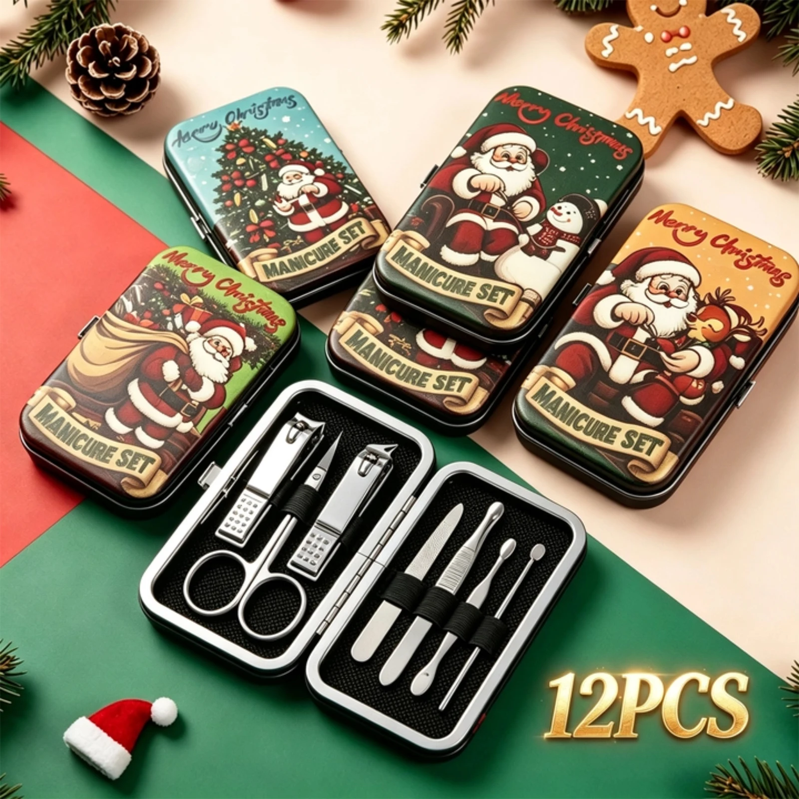 12 Sets Christmas Manicure Set Professional Nail Clipper Kit Stainless Pedicure Tools Ingrown Toe Nail Trimmer Christmas Gifts