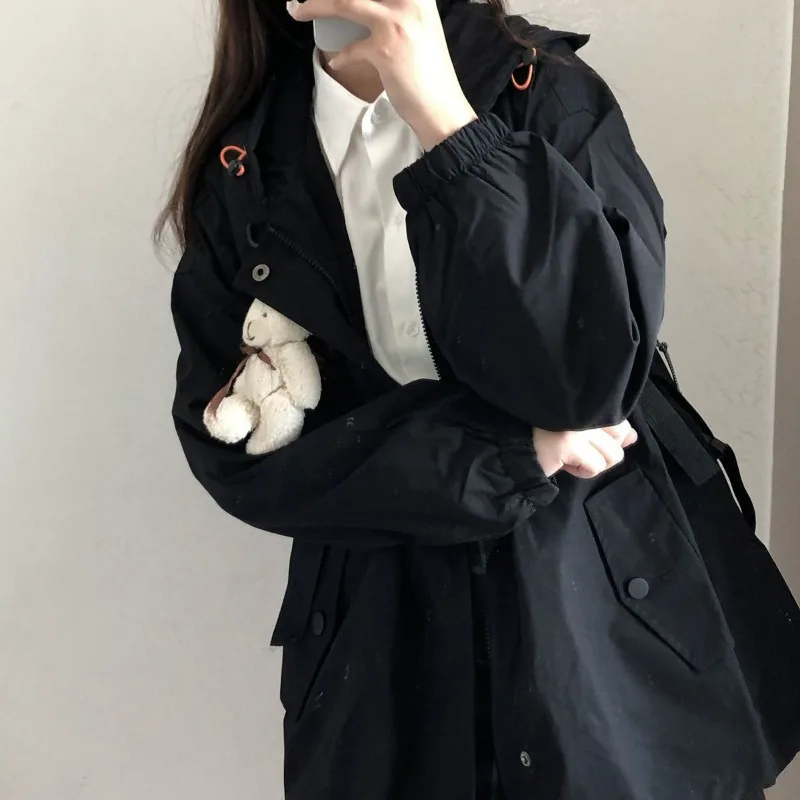 Baggy Jackets Women Autumn Hooded Outwear Tender Preppy Style Casual Pockets Girlish All-match Ulzzang Basic Chic Zip-up Clothes