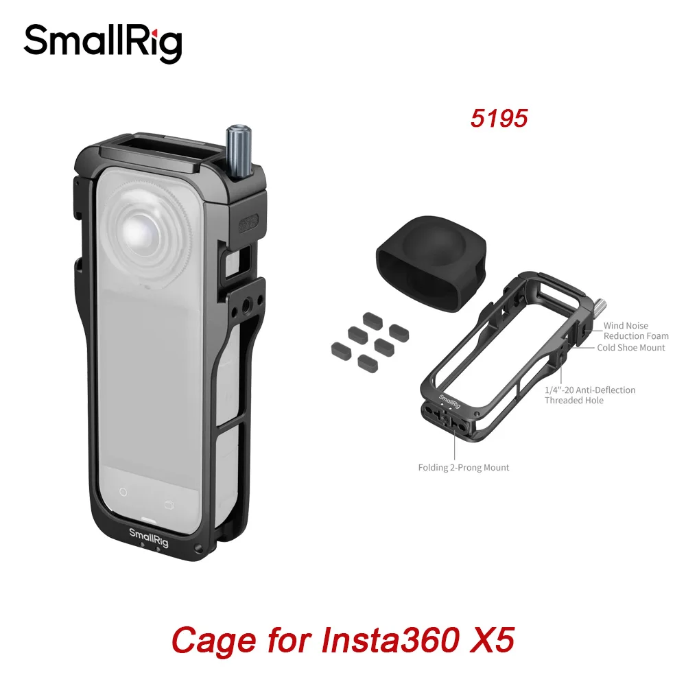 

SmallRig X5 Cage for Insta360 X5 Silicone Lens Cover Noise Reduction Windshield & Cold Shoe for Mic Lights 5195