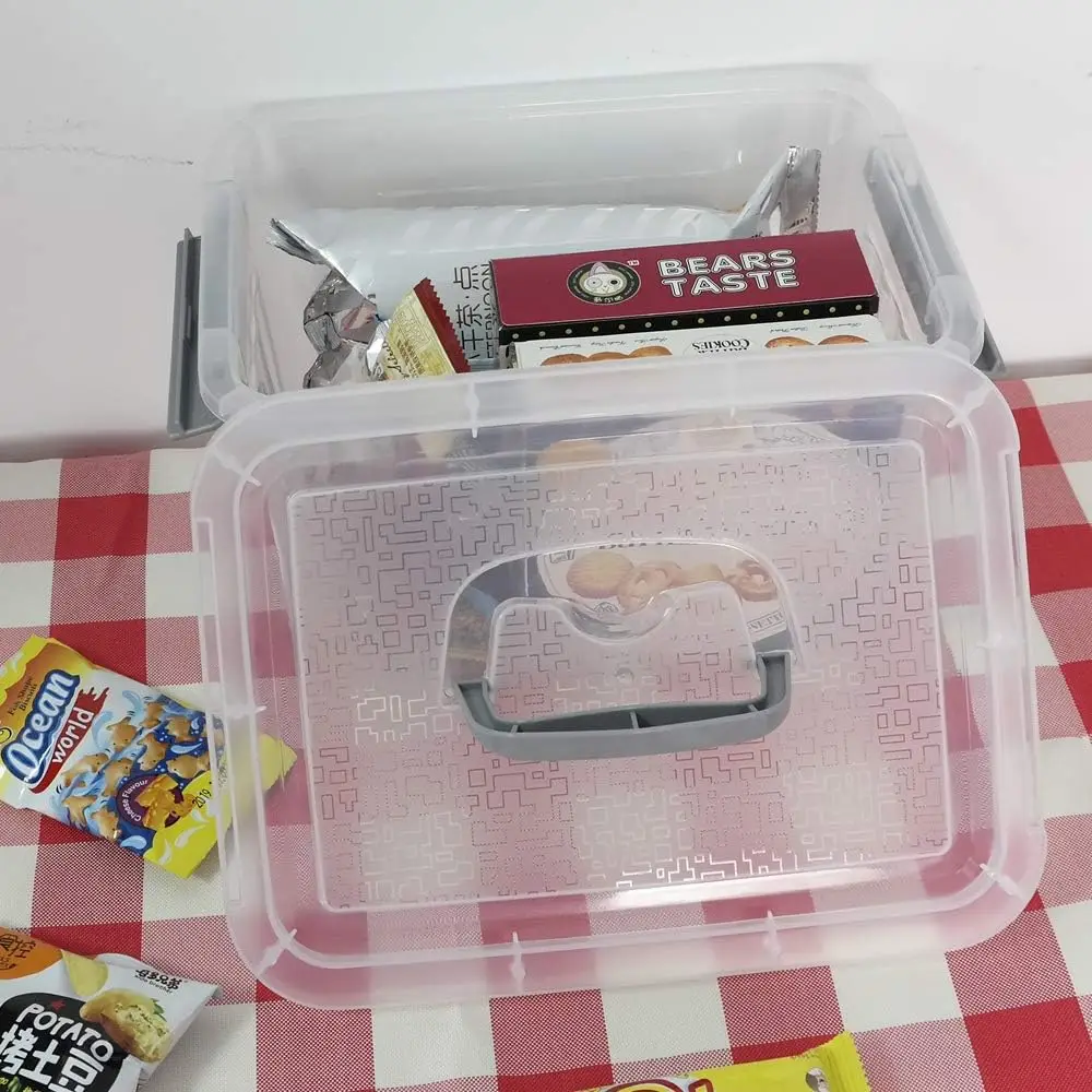 Caja de almacenamiento de plástico transparente, cerradura de 12 cuartos con tapa, paquete de 1