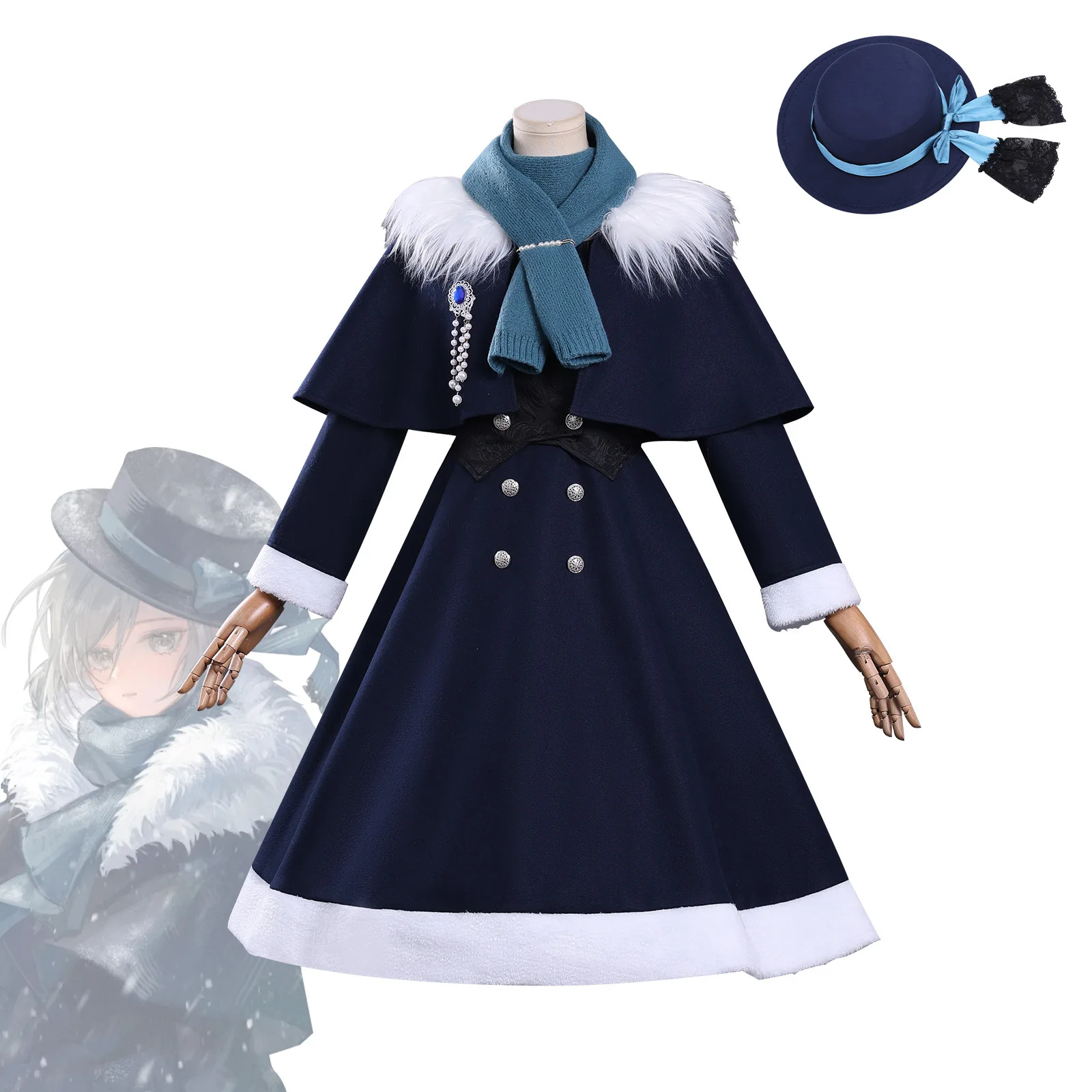 

Game Reverse:1999 Vertin Cosplay Costume Vertin Winter Blue Overcoat Coat Plush Cloak Set Scarf Wig Woman Cute Christmas Suit