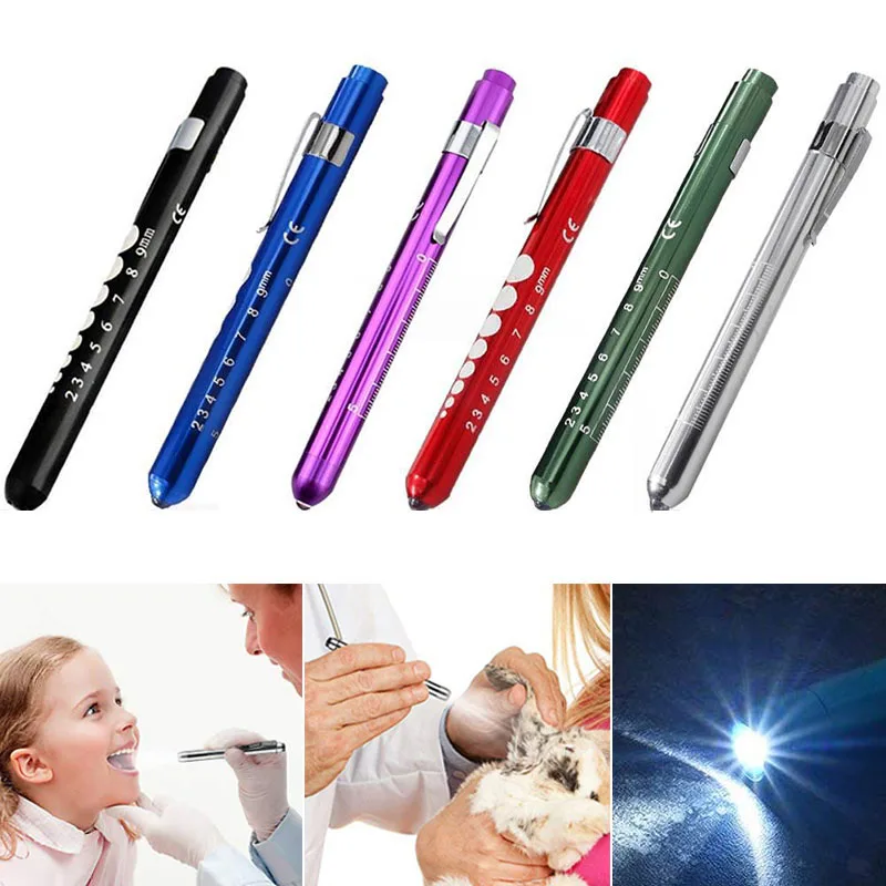 Mini LED tıbbi cep ilk yardım Penlight Torch göz burun diş el feneri öğrenci ışık ölçeği ile doktor hemşire tanı için