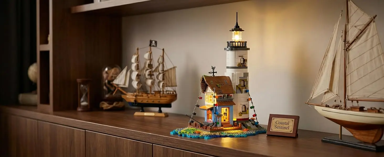 Leuchtturm Modulares Baustein-Set Strandhaus Architekturmodell Bausteine Montage-Spielzeug Geburtstagsgeschenke für Erwachsene Heimdekoration – Detail 4