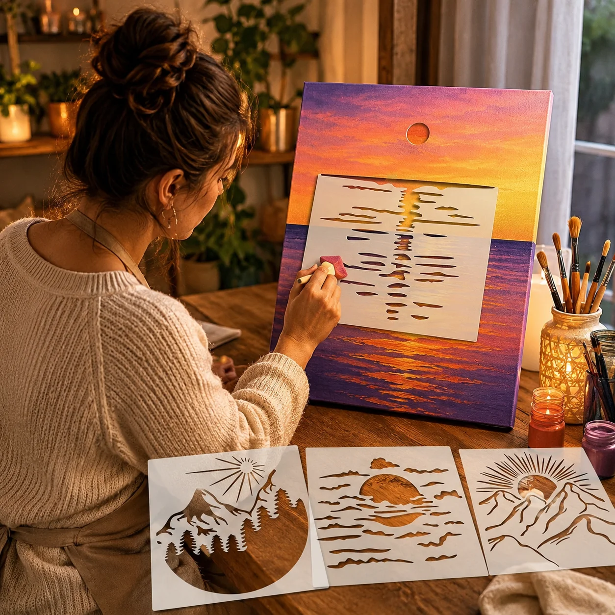 Sunset Mountain Landscape Stencils Set