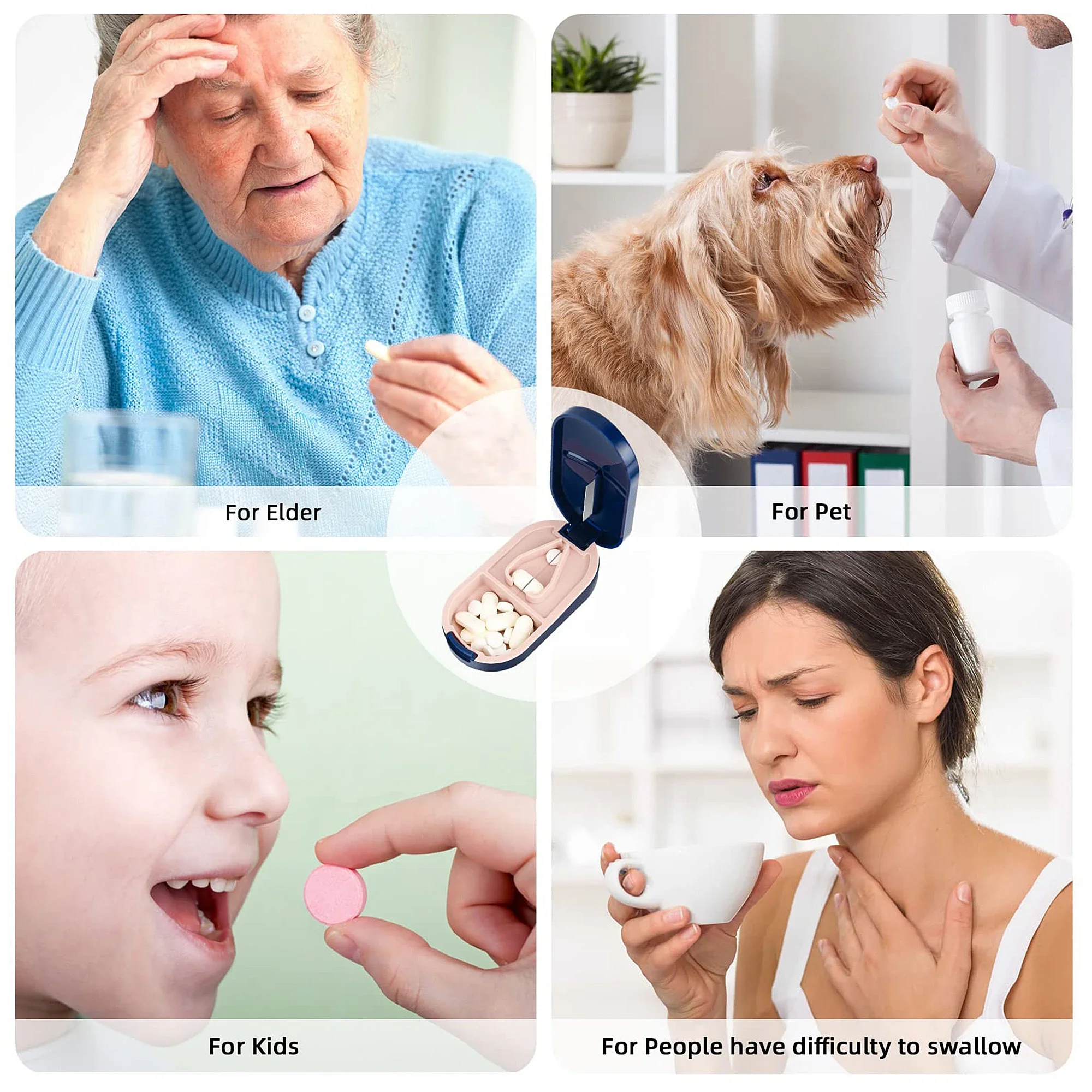 حافظة حبوب منع الحمل المحمولة 2 في 1 مع شفرة من الفولاذ المقاوم للصدأ لأقراص الفيتامينات الصغيرة أو الكبيرة، مقصورة منظم حبوب منع الحمل #5