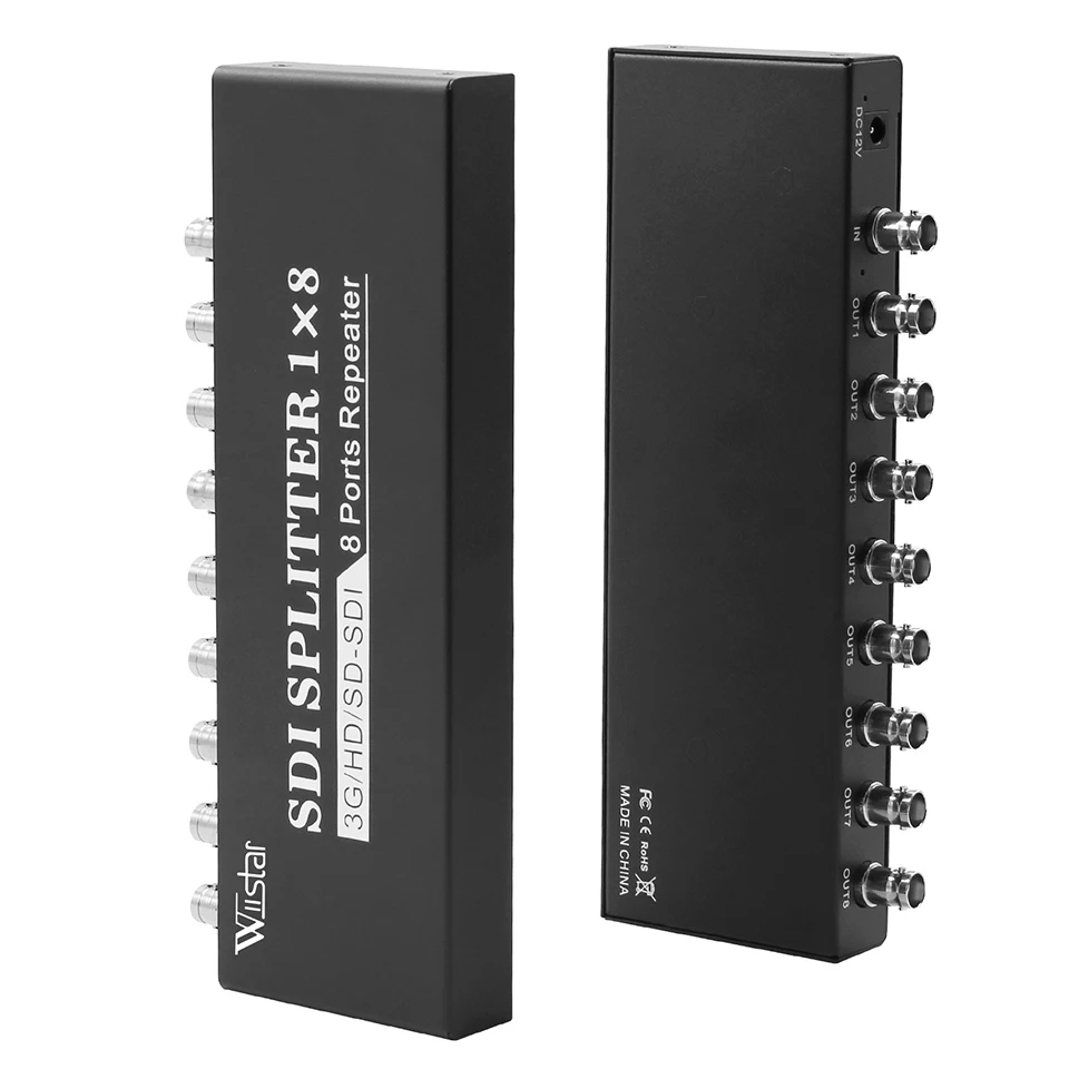 1x8 Multimedia Splitter SDI Extender Adapter Support  SD-SDI,HD-SDI and 3G-SD TV Video  Distribute to 8 Simultanous SDI Output
