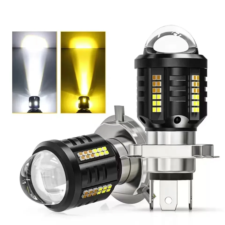 H4 BA20D Dual Color Switchable Motorcycle Headlight, LED Bulb White/Yellow for All-Weather Riding, Fits H6 P15D