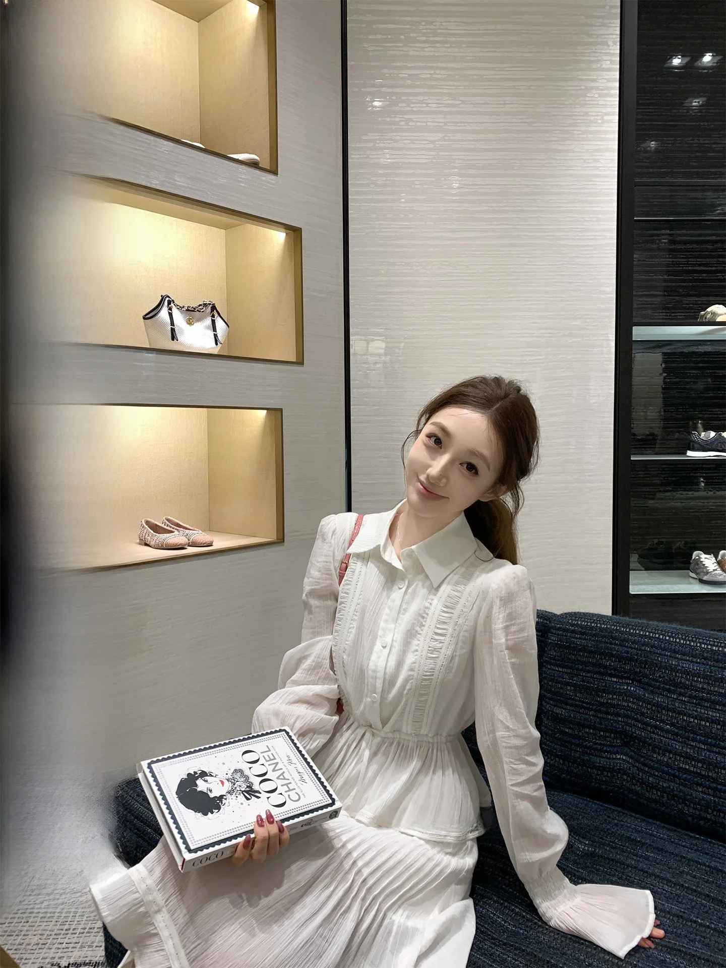 

Корейский комплект из топа и юбки в стиле Rich Girl для женщин: свободный крой, хлопок, длинный рукав, дышащий, повседневный, модный, весенняя коллекция