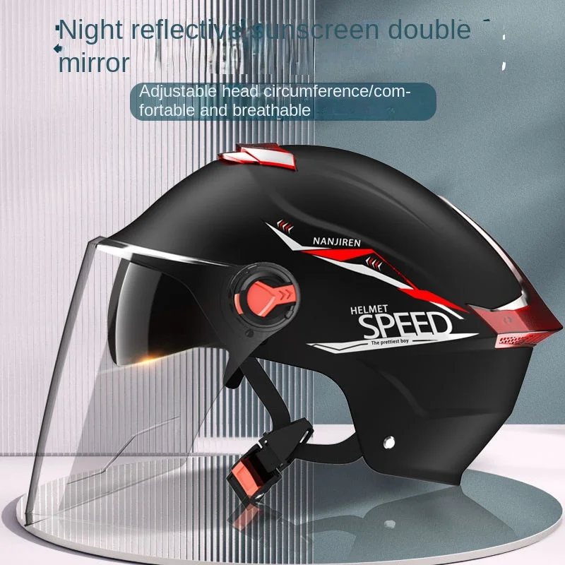 Electric Vehicle Helmet Men and Women Four Seasons Universal Summer Sunscreen Battery Car Half Helmet Light Double Lens