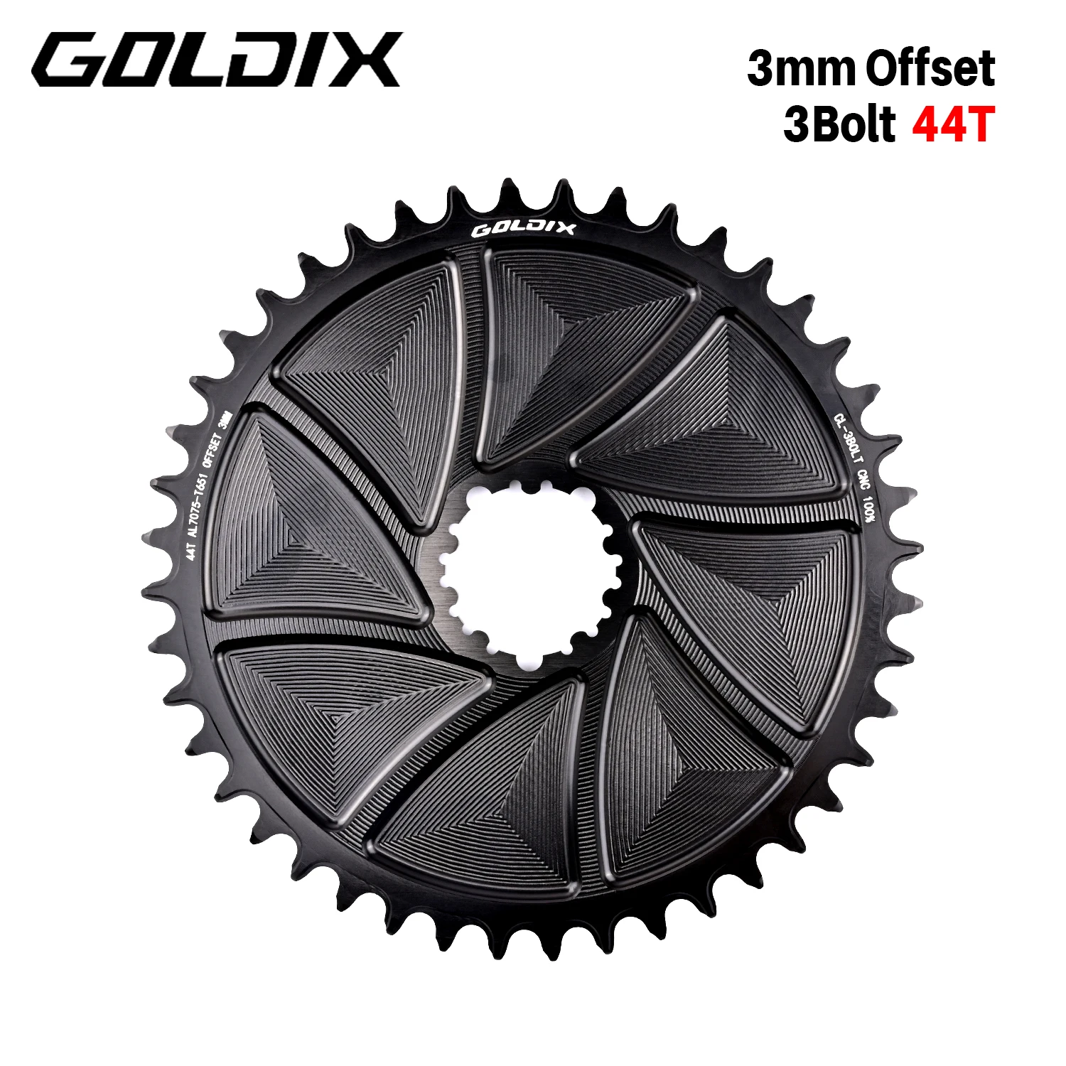 GOLDIX AERO Kettenblatt, 3-Loch, 3 mm Offset, Fahrradkettenblatt mit breiten und schmalen Zähnen, CNC-Hohlschnittbearbeitung für 3-Loch-Kurbelgarnitur