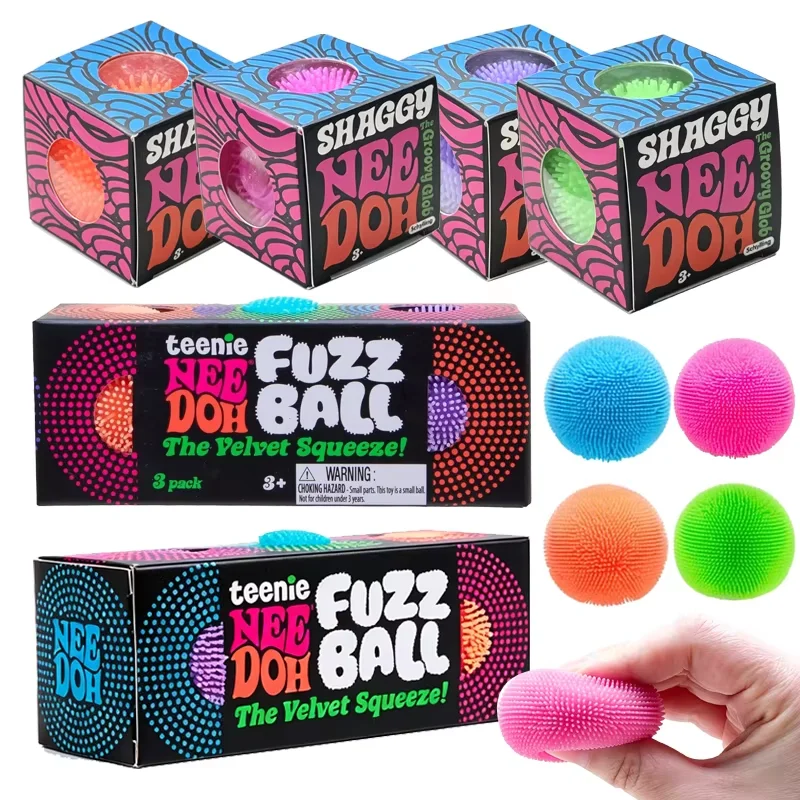 Lot de 3 mini jouets à presser Teenie Needoh Fuzz Ball, doux, à picots, non toxiques, en maltose, pour soulager l'anxiété, apaiser le TDAH, jouet sensoriel apaisant