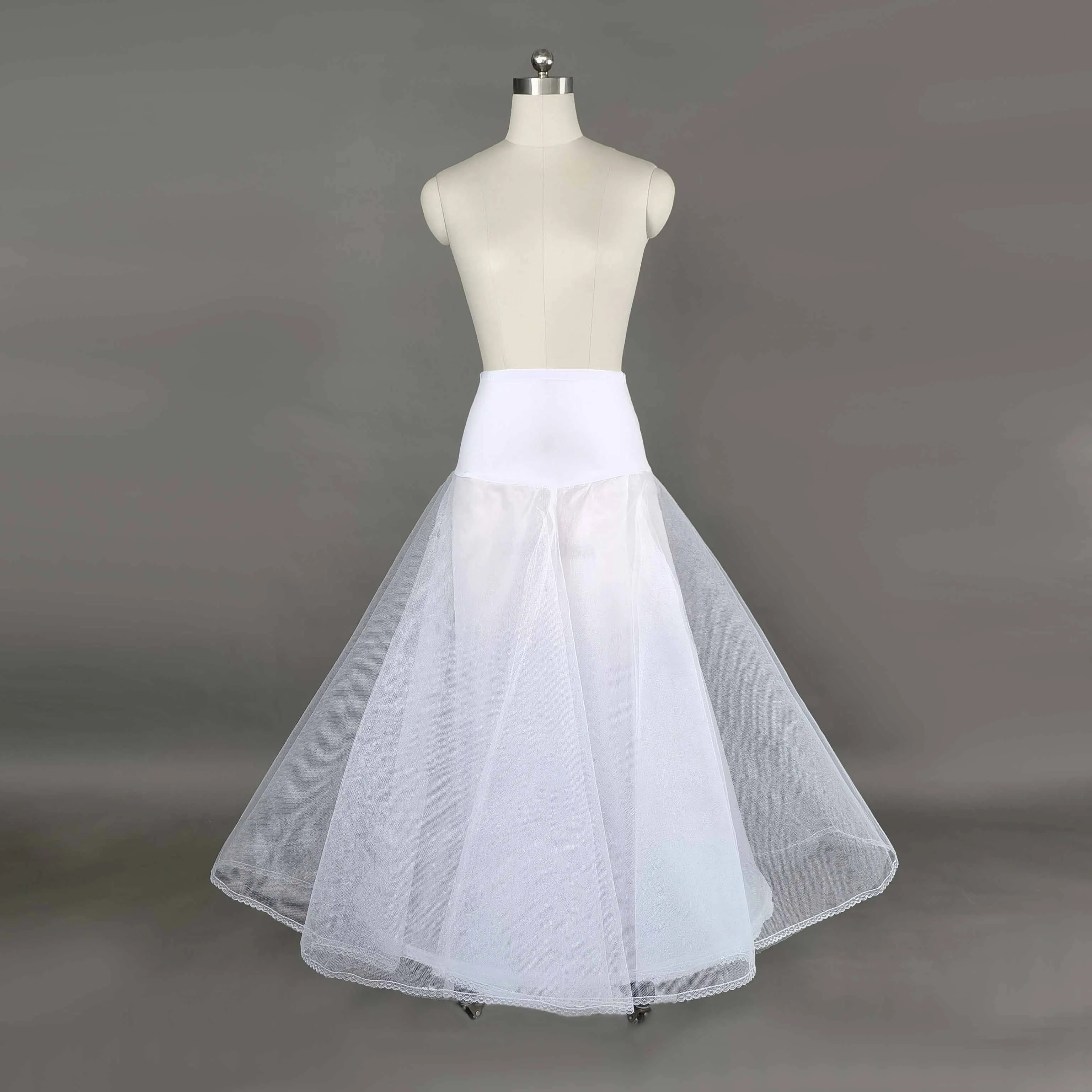 Jupon ligne A 1-cerceau 2 couches 1 doublure, robe de bal de mariée pleine longueur, glissades en Tulle, accessoire sous-jupe