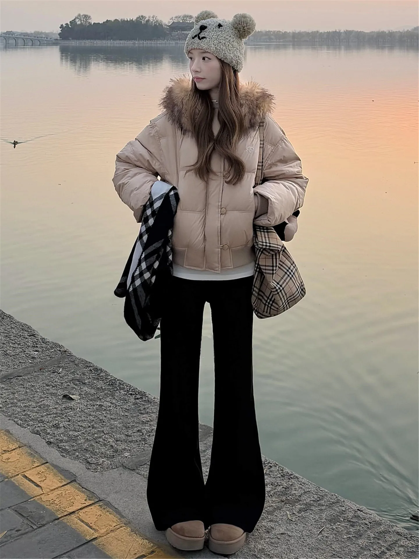 

Black Fleece Lined Thickened Loose Fit Bell Bottom Jeans Women's Autumn Winter Casual Low Waist Cotton Stretchy Commute