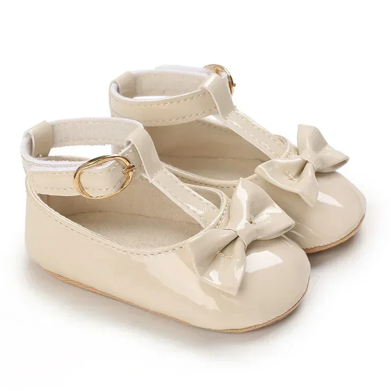 Newborn Apricot Soft and Sweet Princess Shoes for 0-1 Year Old Girl with Bow and Adhesive Sole Outdoor Anti slip Walking Shoes