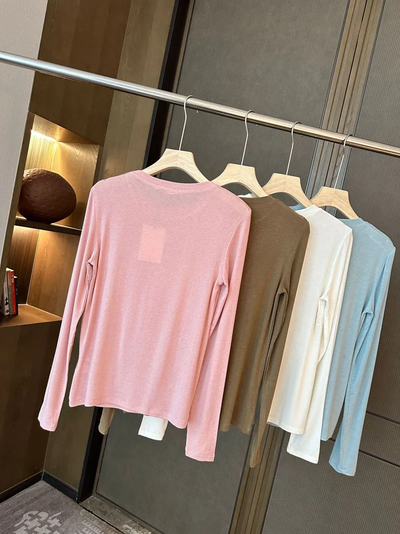 Women Tencel Lyocell Thin Bottoming Sweater Knitted shirt Round Neck Lady Pullover Versatile Outer or Inner Wear Thin Sweater