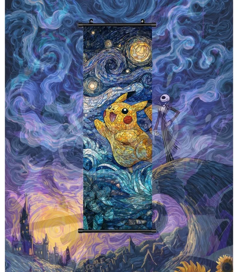 별이 빛나는 하늘 피카츄 벽걸이 반 고흐 유명 그림 장식 그림 포켓몬 포스터 e스포츠 방 벽