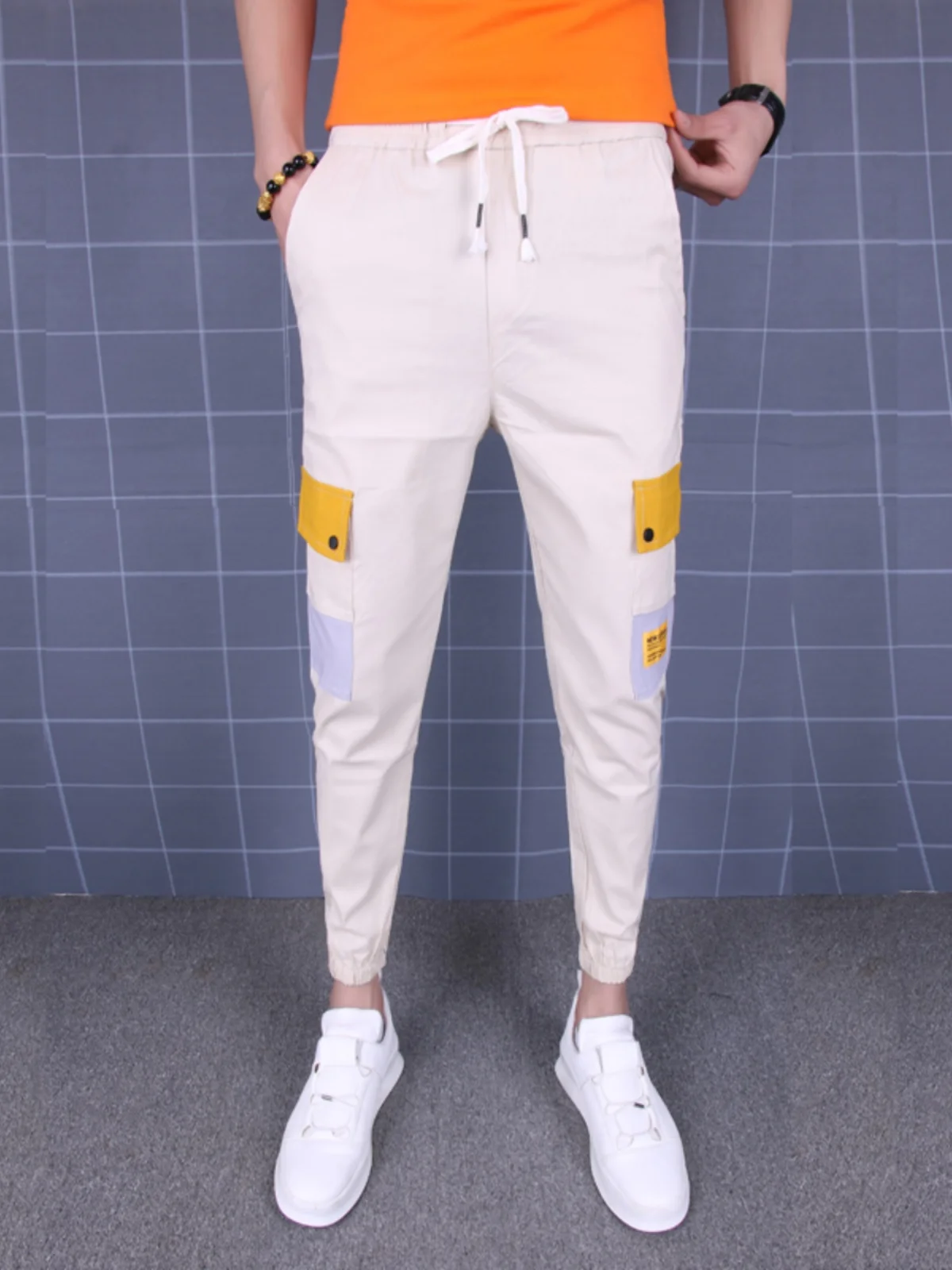 

Летние мужские универсальные облегающие брюки длиной 9 лет, корейские повседневные брюки без рукавов, длинные брюки в комплекте спецодежды