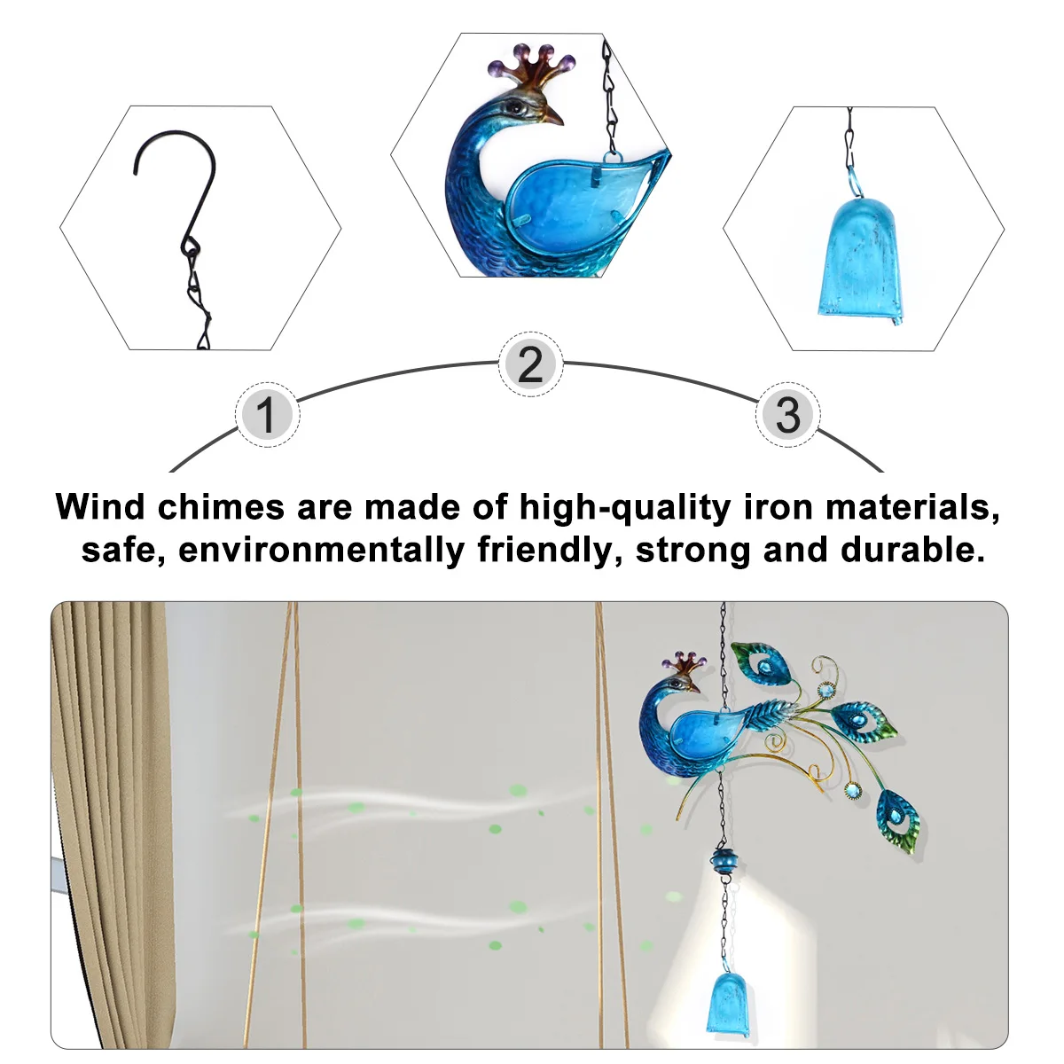 

2pcs Painted Glass Chimes Metal Sturdy Outdoor Garden Balcony Home Hanging Wind Tubes Crisp Sound Iron Wind Bells Ornament