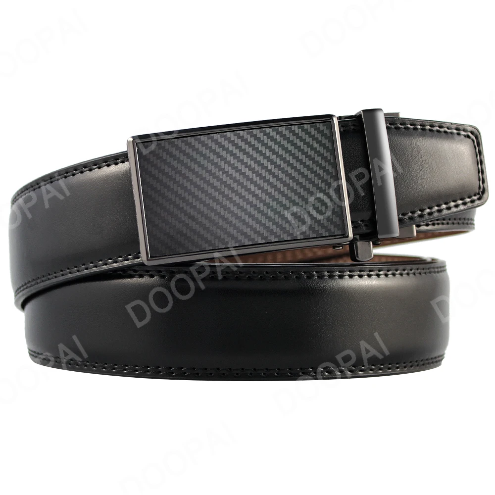 DOOPAI Mens Leather Belt  Automatic Genuine Leather Belts Leisure Fashion Ratchet Belts for Men Pants Waistband Ремень