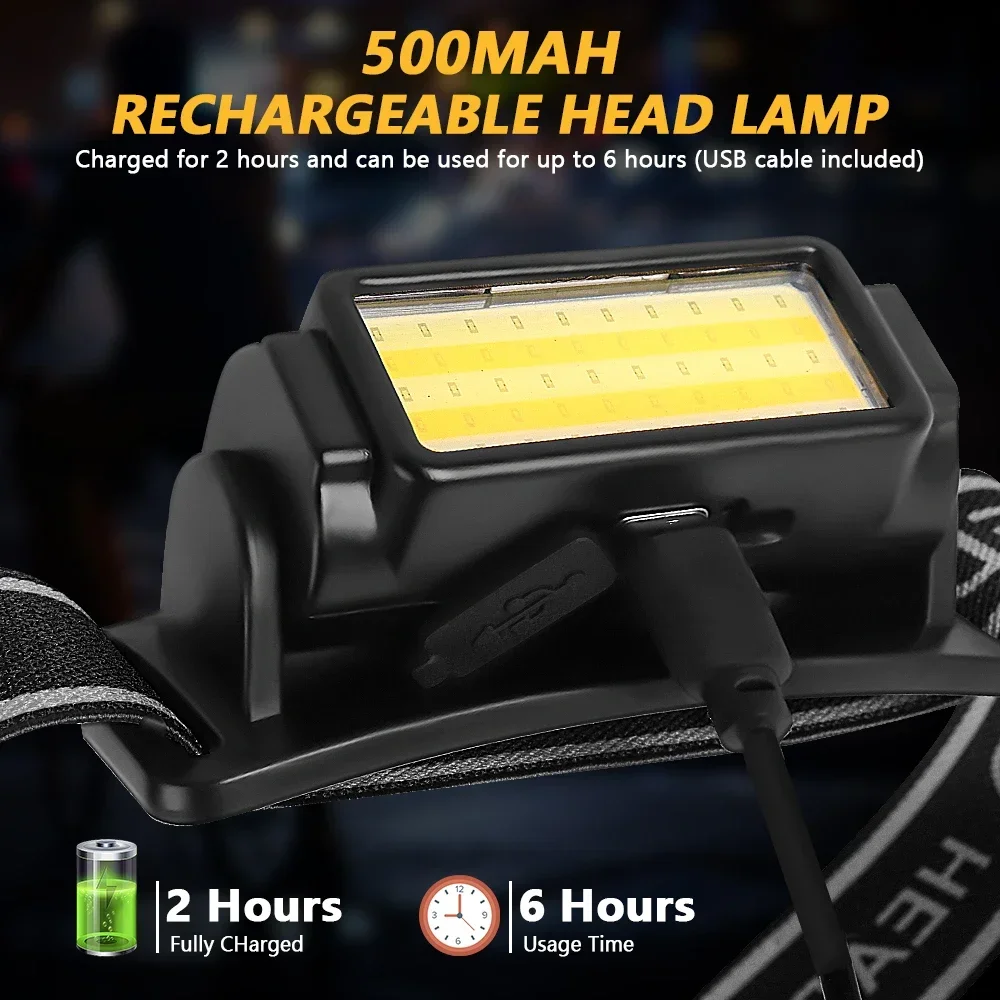 Ultra Powerful COB LED Headlamp USB to Type-C Rechargeable Battery Head Flashlight Torch Lantern Headlight for Fishing Camping