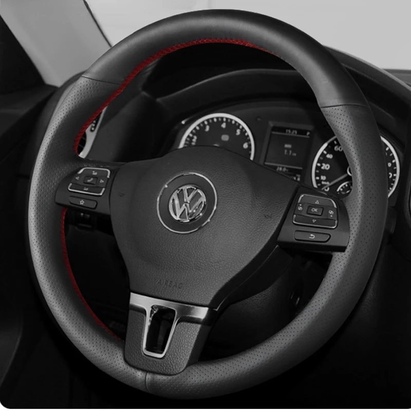 Custom leather hand sewn steering wheel cover For Volkswagen 11-16 Magotan Sagitar Tiguan cc Passat Lavida car interior