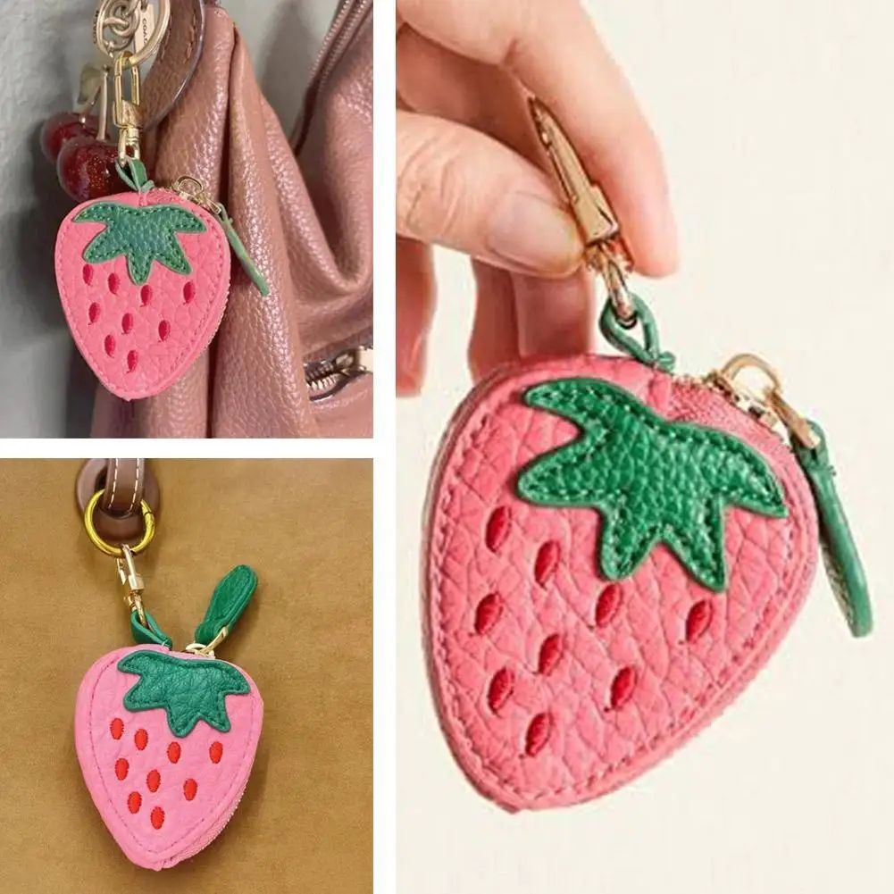 Niedliche Hängende Münztasche Modisches Tägliches Accessoire für Mädchen Frucht-Erdbeer-Zitronen-Apfel-Form Mini-Geldbörse PU-Leder Münzbeutel