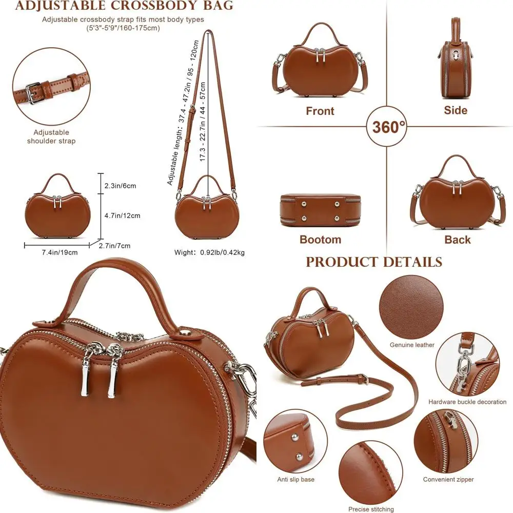 

Women's Leather Crossbody Bag with Adjustable Strap, Mini Genuine Leather Purse