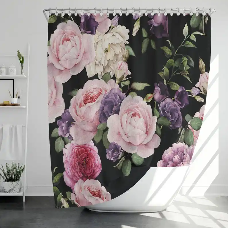 Vintage Floral Shower Curtain Background Rose Peony Bathroom Decor Romantic Gothic Watercolor Flowers Waterproof Custom Fabric