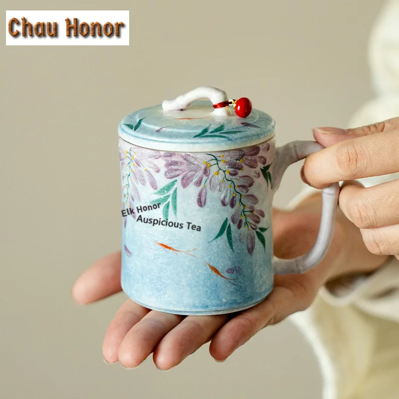 

190ml Wisteria Starry Sky Blue Bamboo Joint Coffee Mug Couple Handgrip Cups Afternoon Tea Mug Office Water Cup Cafes Decoration