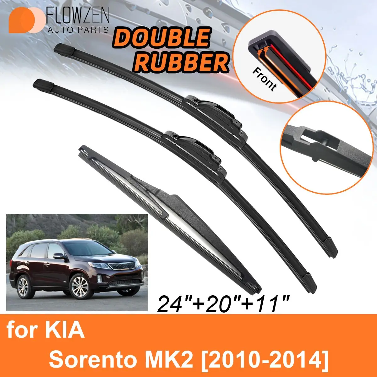 Double Rubber Car Wiper Blades for KIA Sorento MK2 2010-2014 Front Rear Blades Windscreen Accessories 2010 2011 2012 2013 2014