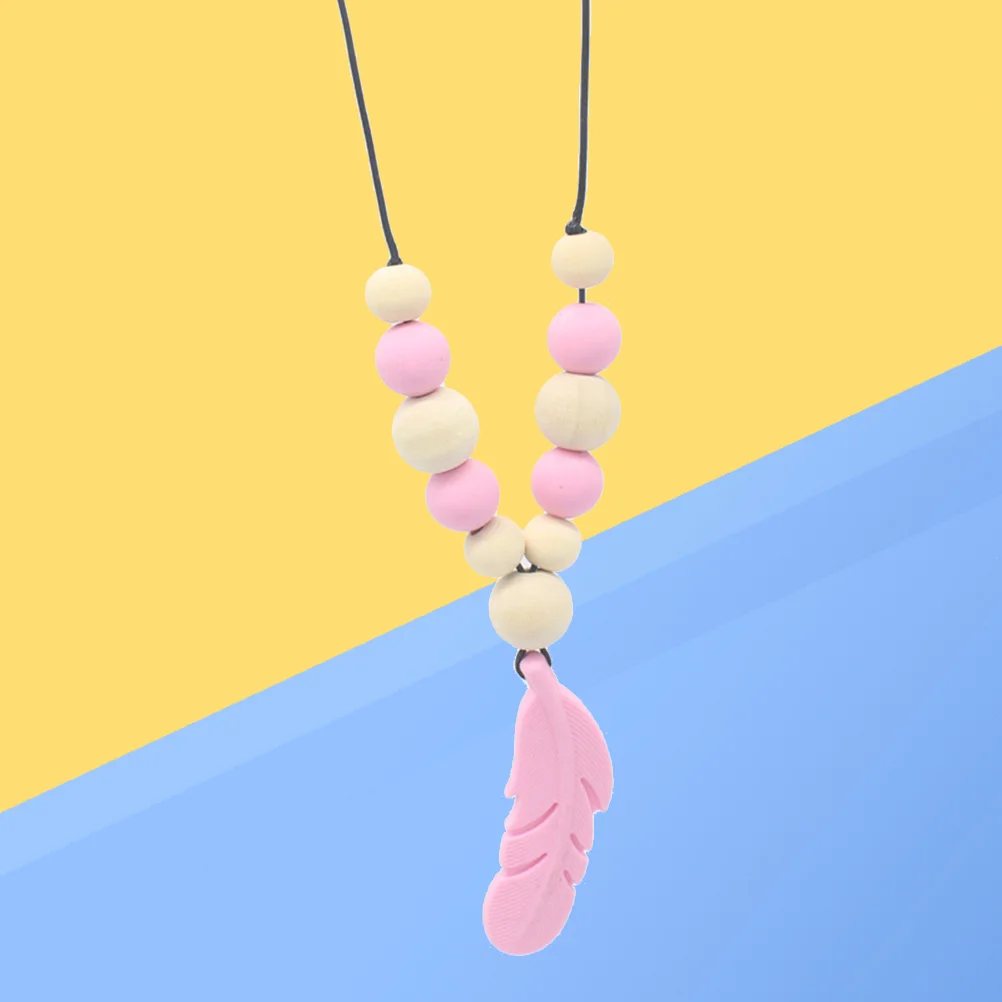 

Nursing Pendant Baby Teether Silicone Soother Chew Toy Teething Necklace(Pink) silicone teether necklace