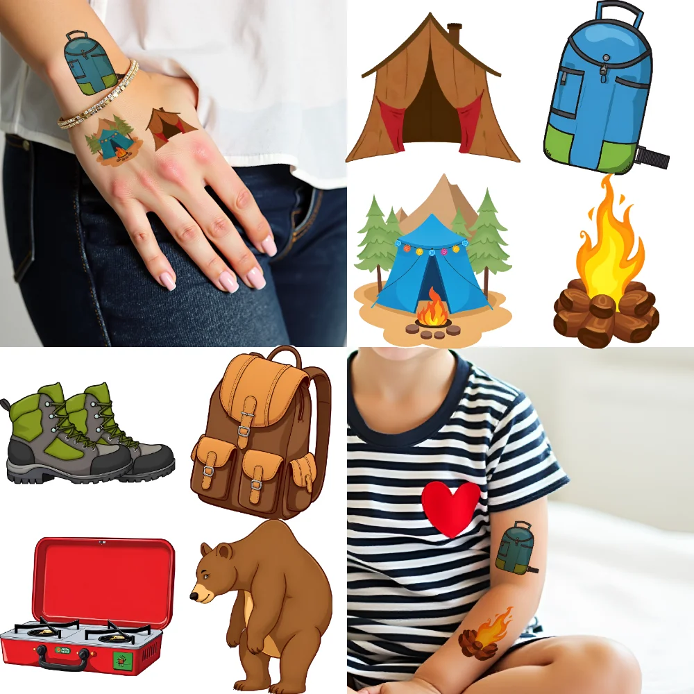 

63pcs Temporary Tattoo Decorative Stickers Waterproof Long-lasting Body Stickers Camping Stickers Cartoon Camp For Children