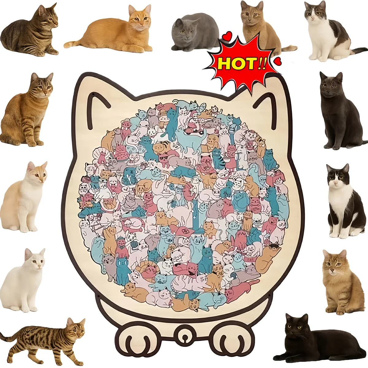 

Cat-Shaped Wooden Ornaments, a Cute Cat-Shaped Puzzle, for Home and Desk Decoration, a Gift for Cat Lovers and Friends