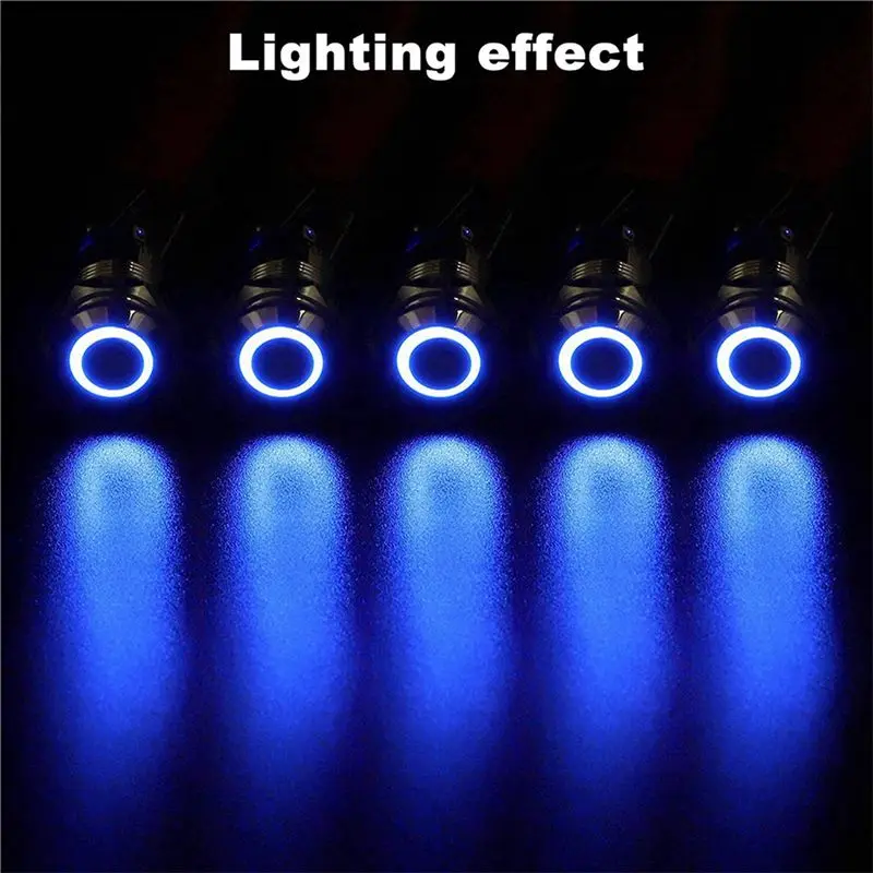 DT39 15PCS 12mm Latching Push Button Switch, Waterproof Metal Push Button Switch with Blue LED Light, 1NO1NC SPDT for Car RV
