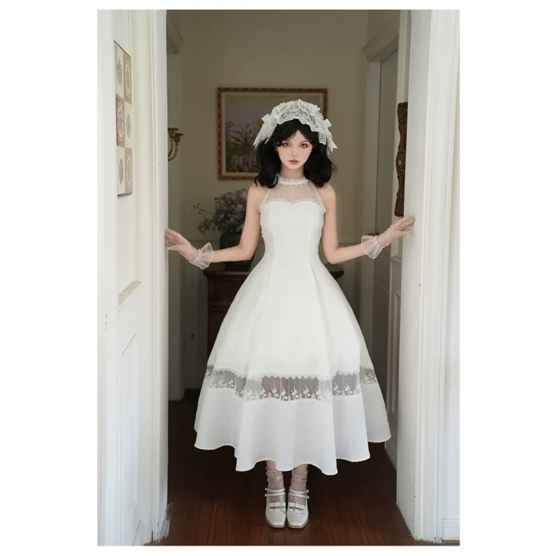 مع فستان Puji الأنيق من الجوزاء برقبة معلقة وخصر مزدوج فستان صيفي جديد للأميرة لولي الحلوة