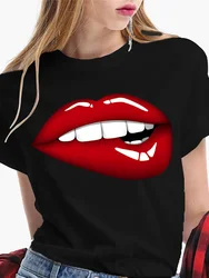 Woman's Blouse Fashion Sexy Red Lip Tops Funny Kiss  Short Sleeve T-shirt Women's White T offer free shipping Women pulovers