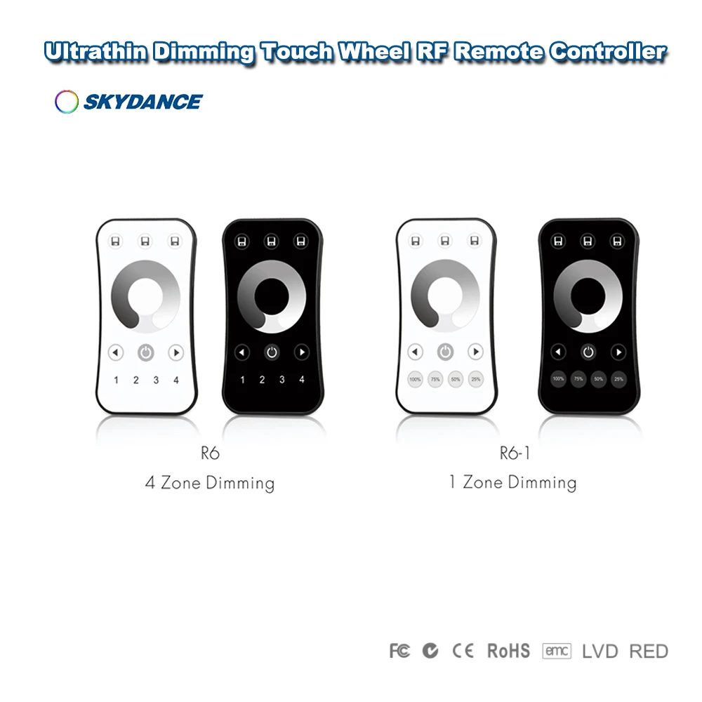Skydance R6 R6-1 1/4 Zone Ultrathin Touch Wheel RF2.4GHz Dimming Remote Switch For Single color Strip Module Series Controller