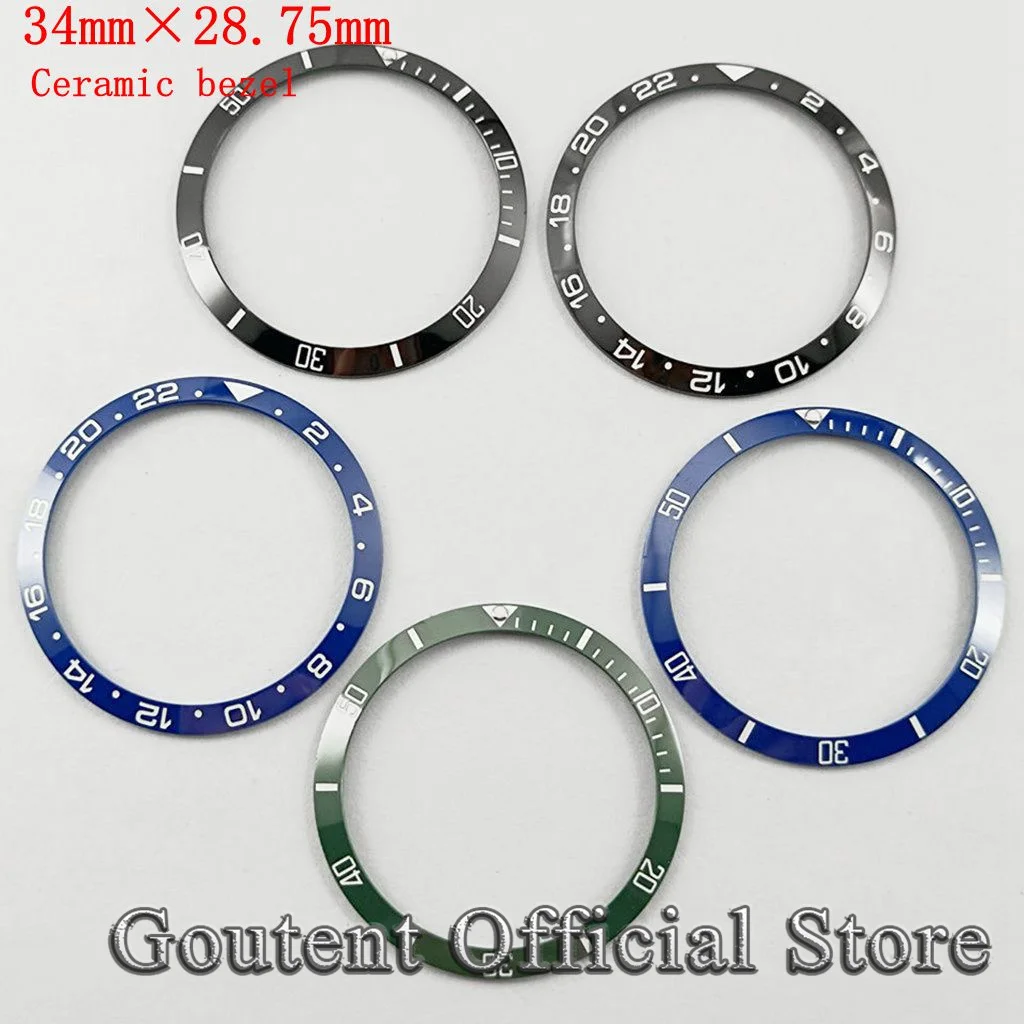 Goutent 34mm*28.8mm Ceramic Watch Bezel Insert Black/Blue/Green Bezel Ring Fit 36mm Automatic Watch Replacement Spare Parts