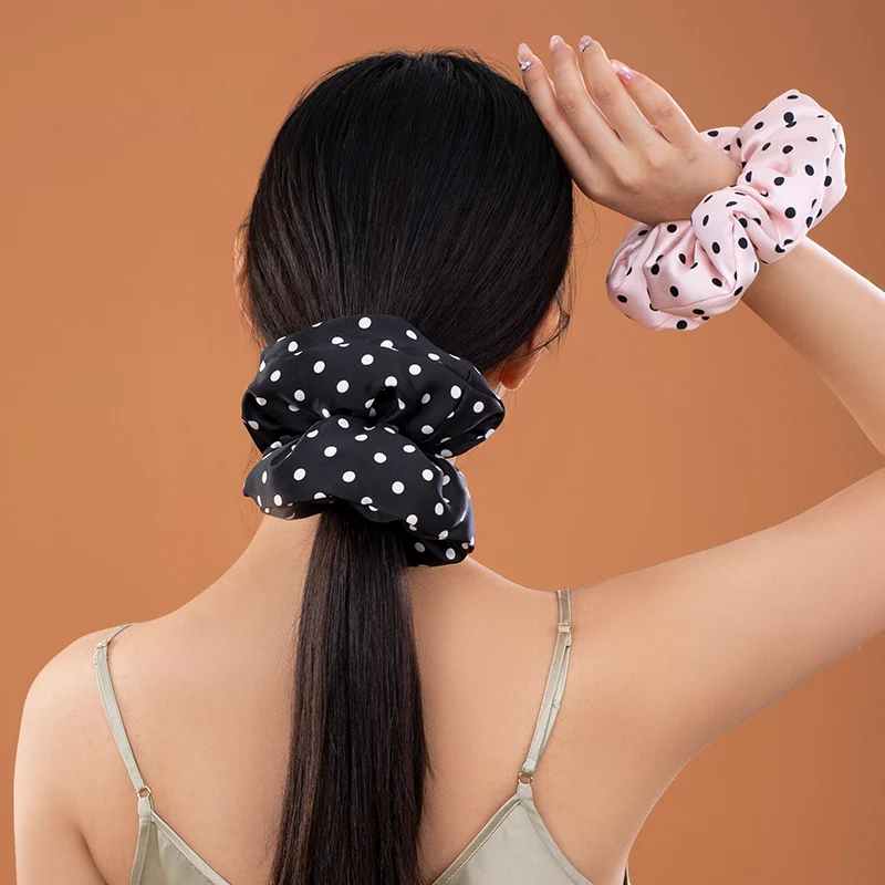 

100% Mulberry Silk 30 Momme Scrunchie with Down Cotton Filling Elastic Hair Band for Women