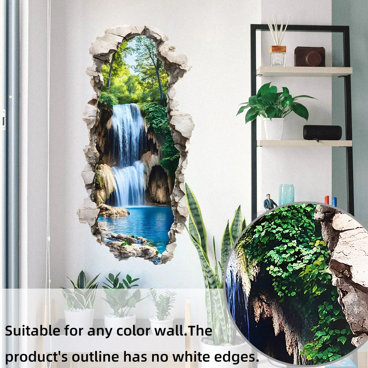 For Nature Themed Rooms Colorful 3D Waterfall Mural Waterproof Wall Art Realistic 3D Effect Vivid Color Details