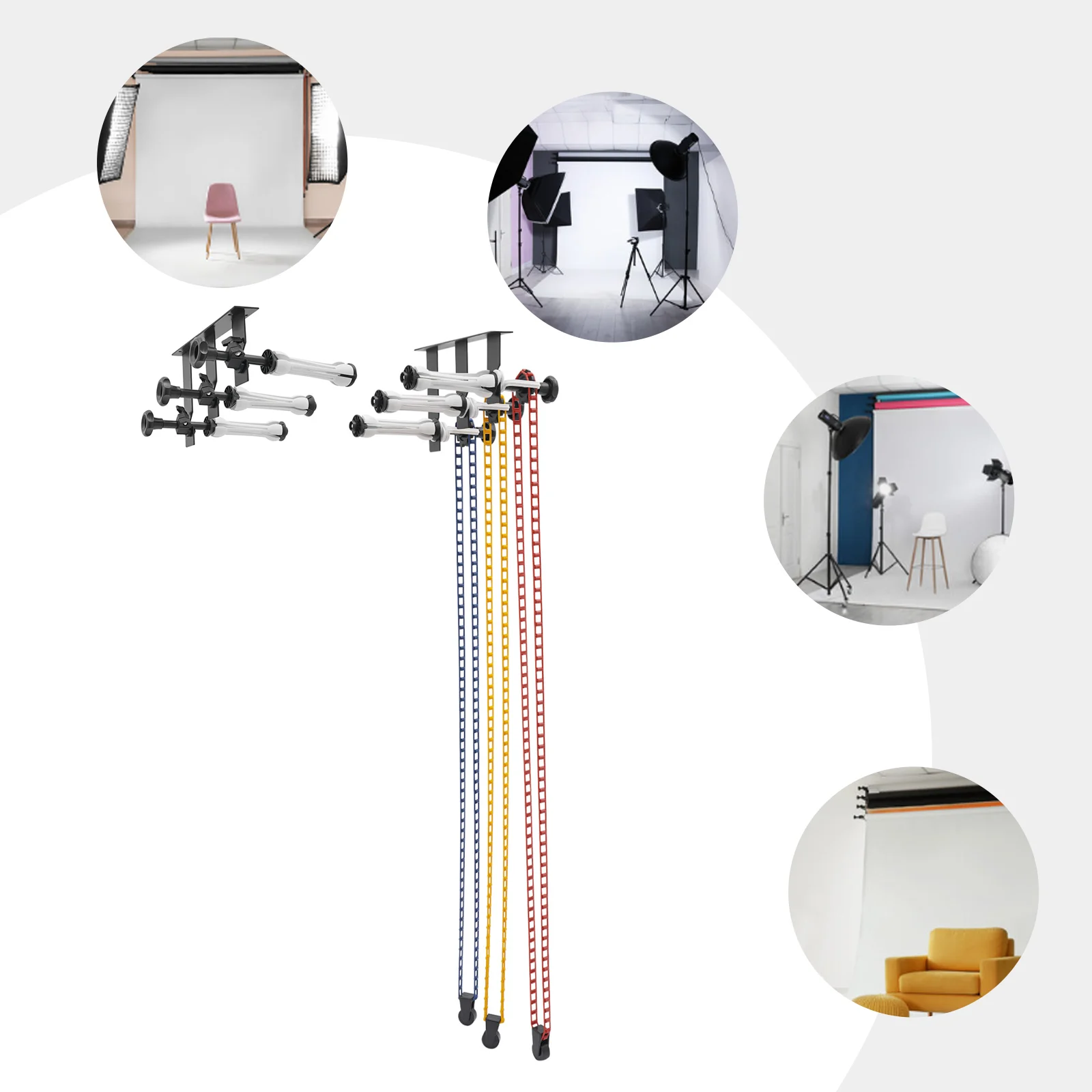 Fotografia 5: Sistema de Suporte de Fundo de 3 Eixos com Gancho e Elevação Manual para Cenários de Estúdio Fotográfico em Papel, Tecido e PVC - Kit de Suporte para Montagem em Teto e Parede