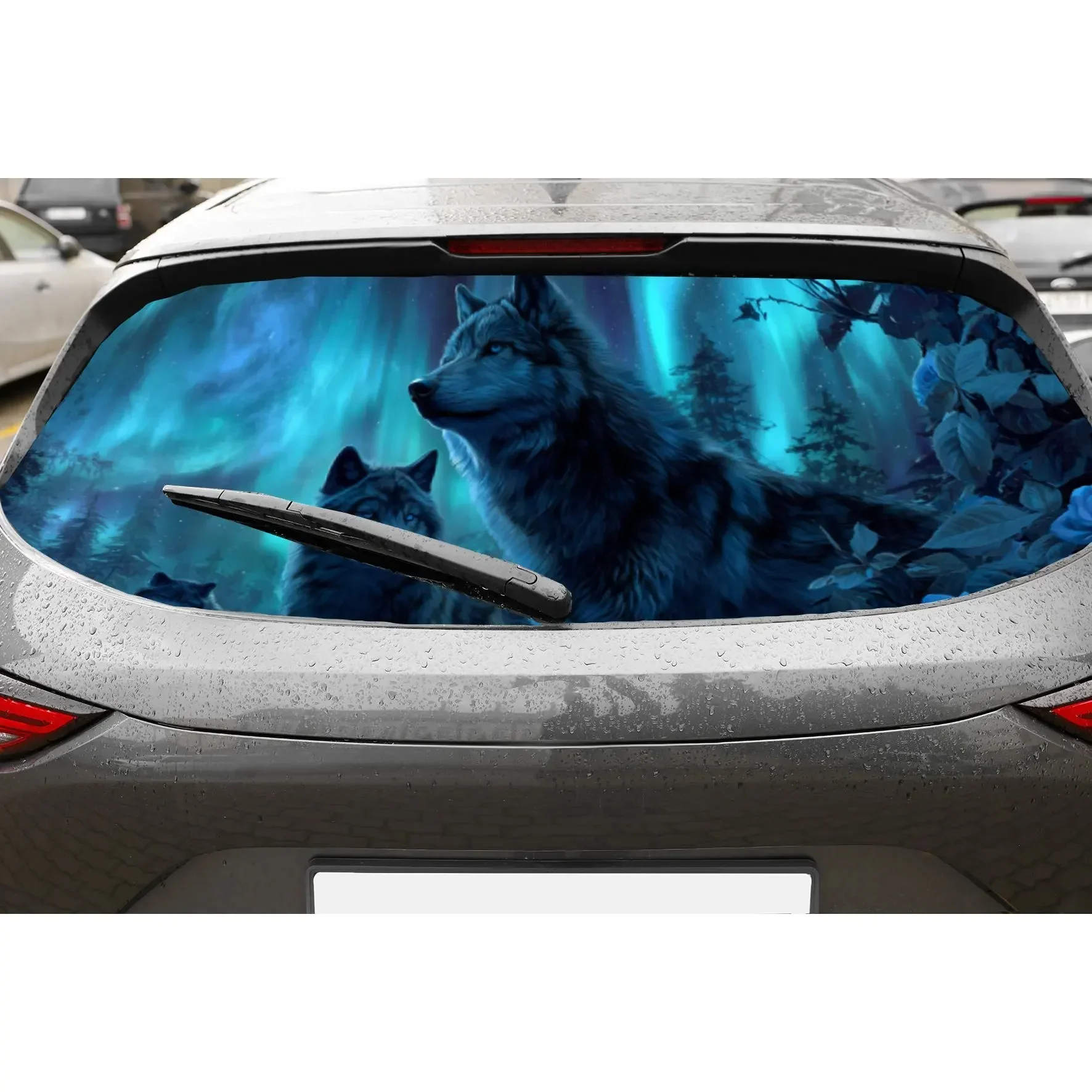 Mystical Wolf Pack & Aurora Car Rear Window Sticker, Auto Protection Vinyl Wraps Decal, Waterproof Self-adhesive and Anti-scratc