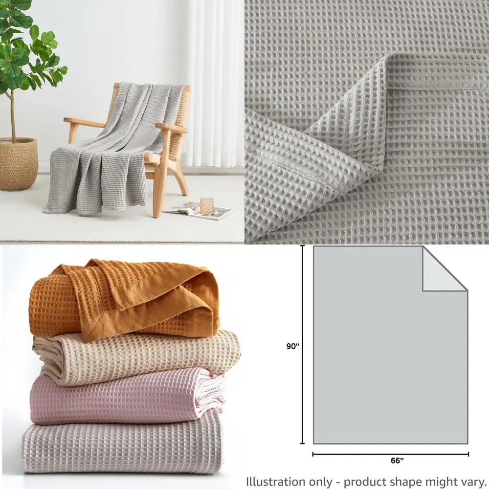 

Двойное дышащее мягкое хлопковое одеяло вафельного плетения, светло-серое, 90x66 дюймов, идеально подходит для лета и весны