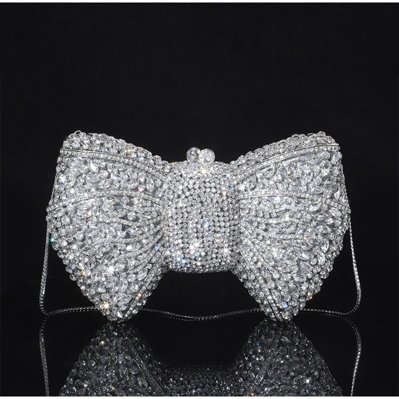 

High-end Crystal Luxury Clutch Bag Shining Charm Special-shaped Bag Champagne Goblet Bow Eveningbag Socialite Exquisite Chainbag