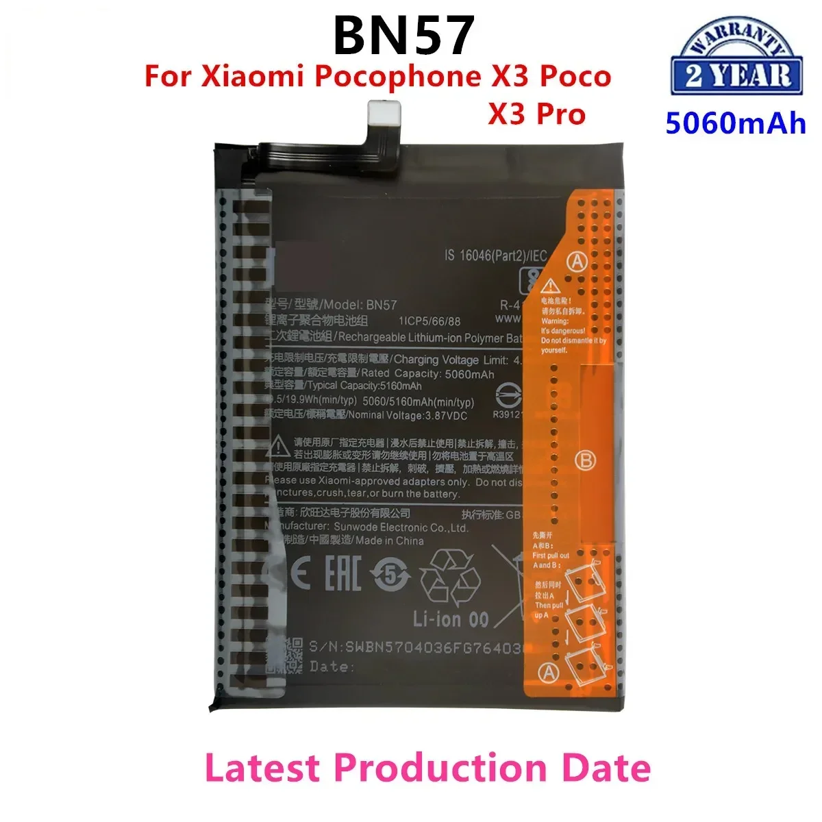 Brand New  BN57 5060mAh Battery  For Xiaomi Pocophone X3 Poco /X3 Pro  Phone Replacement Batteries+Tools